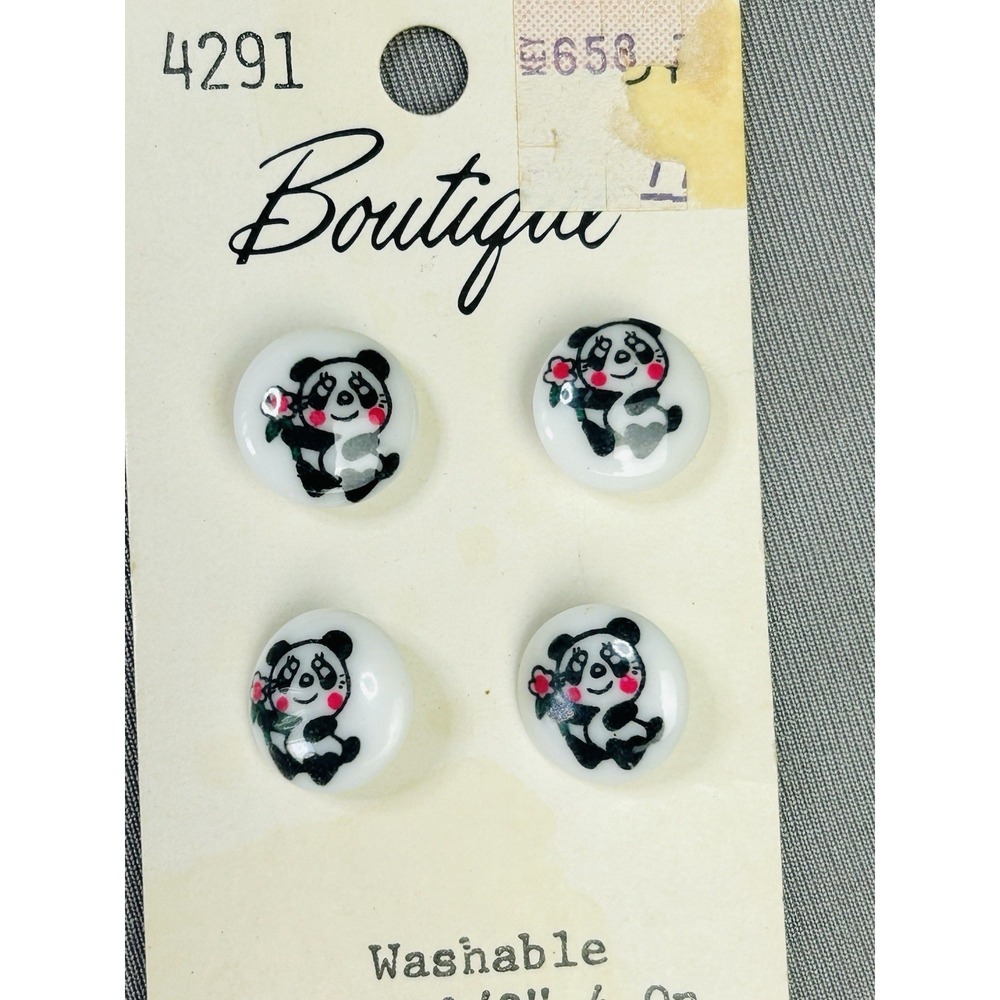 4 Vintage‎ Panda With Flower Buttons On Original Card
